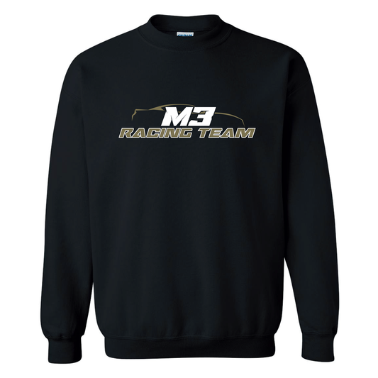 Chandail molleton noir avec logo M3 Racing team blanc et kaki en gros au devant.