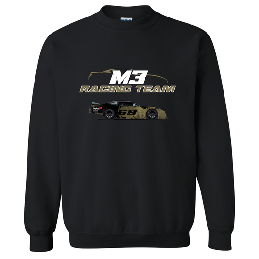Molleton noir ras du cou avec logo M3 Racing Team voiture des vétérans centré devant.