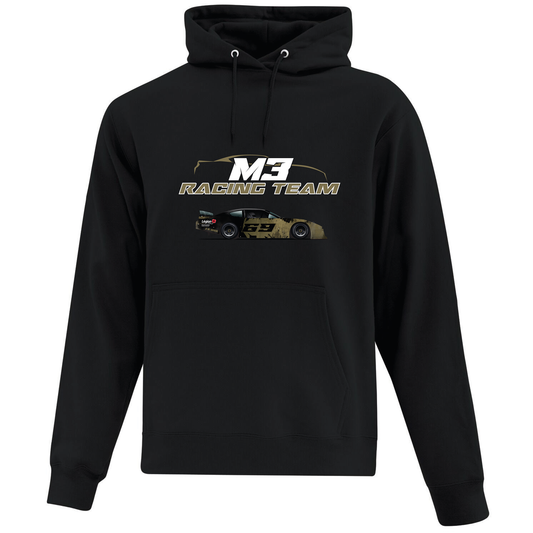 Hoodie noir à capuchon et logo M3 Racing Team voiture des vétérans au devant.