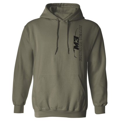 Hoodie vert militaire avec logo M3 Racing Team noir au coeur à la verticale.