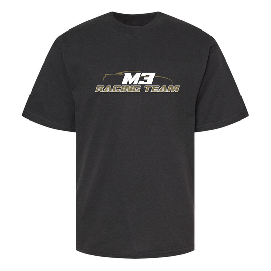 T-Shirt noir pour enfant avec logo M3 Racing Team blanc et kaki cendré au devant.