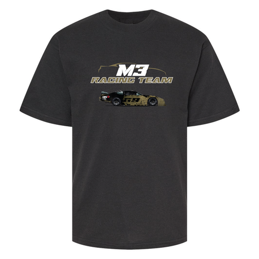 T-Shirt noir pour enfant avec logo M3 Racing Team voiture vétérans.